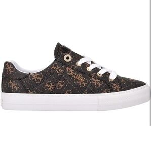 Guess Loven Brown Logo Print Lace Up Sneakers